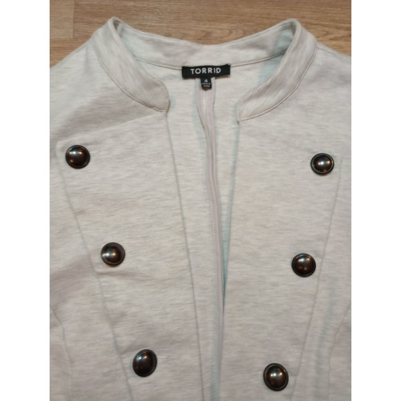 Torrid Blazer Jacket Womens Sz 4 Plus Open Front Gray Cut Away Unlined Button * - Picture 3 of 11